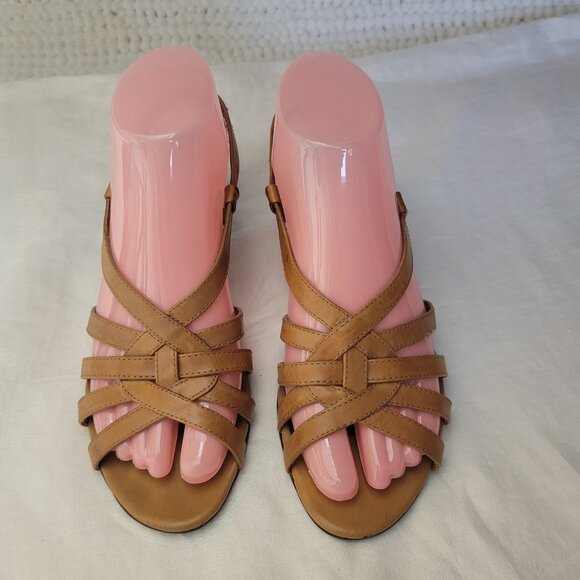 Naturalizer Leather Sandals Natural Soul sz 8 Caramel Shoes slingback Pelican - Picture 2 of 13